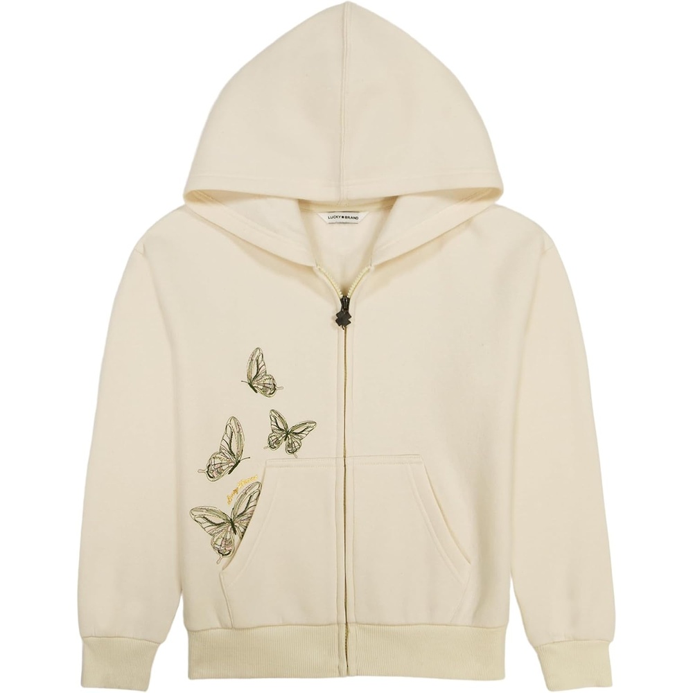image:imageLucky Brand Girls Long Sleeve Fleece Full Zip Hoodie With Ribbed Cuffs amp WaistSeedpearl Butterfly Wings