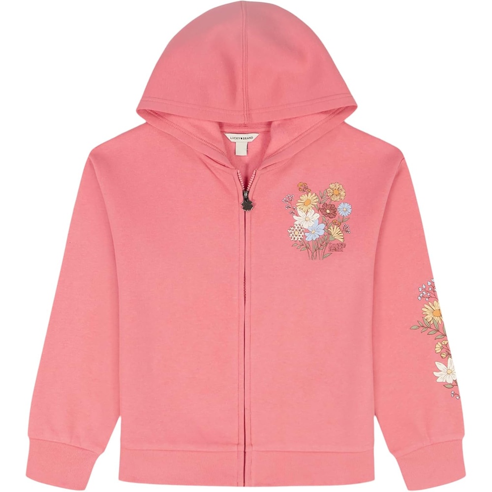 image:imageLucky Brand Girls Long Sleeve Fleece Full Zip Hoodie With Ribbed Cuffs amp WaistWild Rose Bouquet