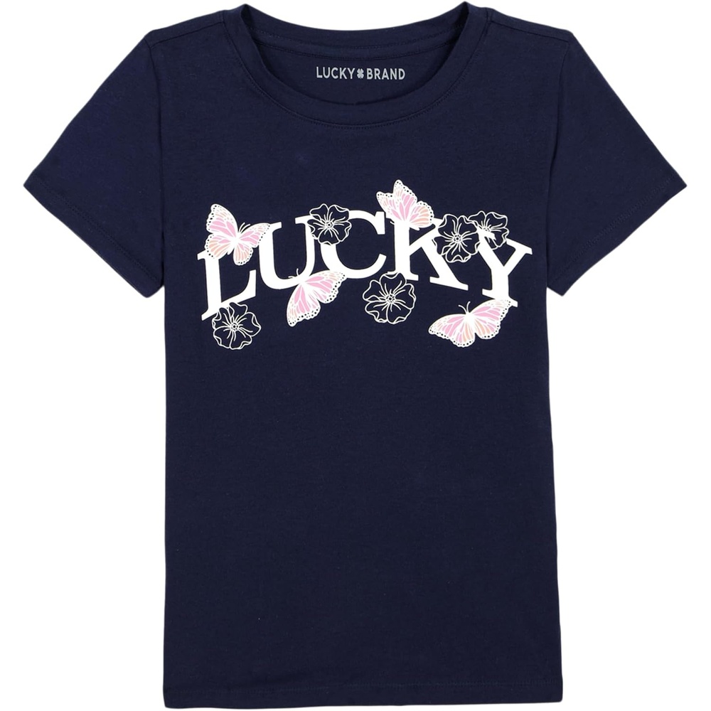 image:imageLucky Brand Girls Short Sleeve Graphic TShirt Tagless Cotton Tee with Fun DesignsNavy Butterfly Logo
