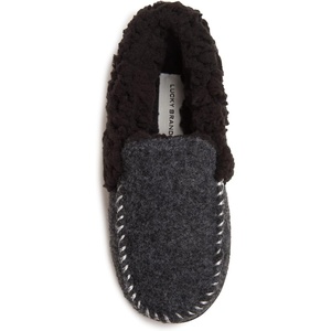 Lucky Brand Boy’s Faux Wool A-line House Shoes for Kids, Memory Foam Slippers(Black/Black)