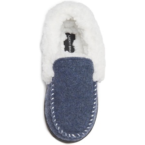 Lucky Brand Boy’s Faux Wool A-line House Shoes for Kids, Memory Foam Slippers(Blue/White)