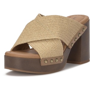 Lucky Brand Casyna Cross Strap Studded Heel Sandals(Dark Natural)