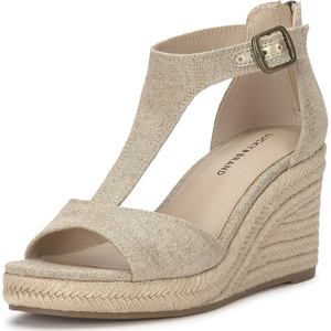 Lucky Brand Cyleste T-Strap Wedge Sandals(Natural/Platino)
