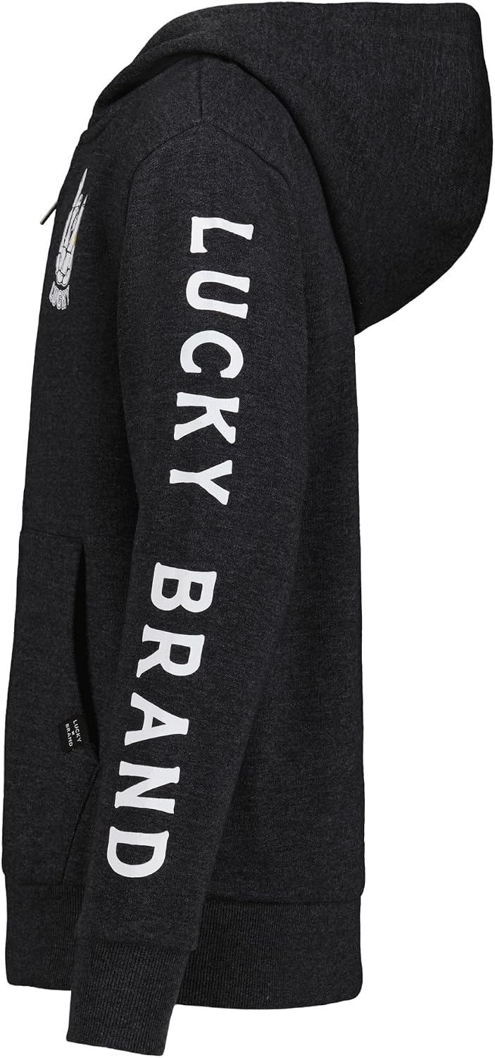 image:imageLucky Brand Boys Long Sleeve Fleece Full Zip Hoodie Comfortable Relaxed Fit With Front PocketsSkelly Hand Black Heather
