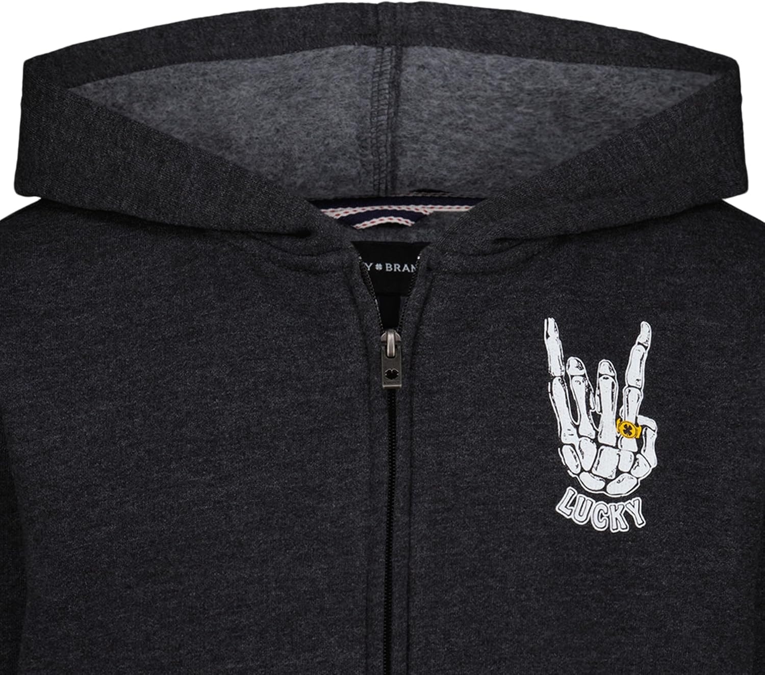 image:imageLucky Brand Boys Long Sleeve Fleece Full Zip Hoodie Comfortable Relaxed Fit With Front PocketsSkelly Hand Black Heather