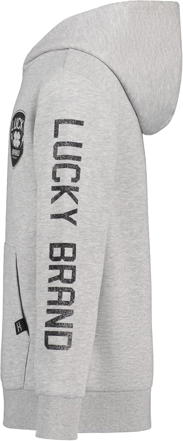 image:imageLucky Brand Boys Long Sleeve Fleece Pullover Hoodie Comfortable Relaxed Fit With Kangaroo PocketsGuitar Pick Grey Heather