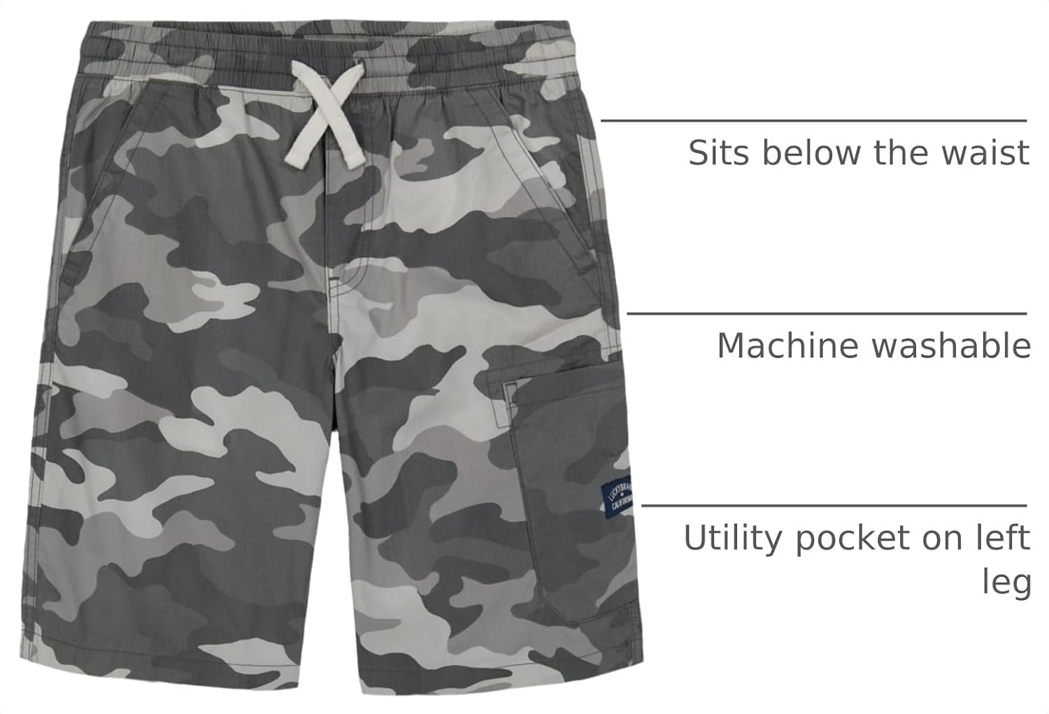 image:imageLucky Brand Boys Pullon Cargo Shorts Drawstring ClosureFaded Black Camo