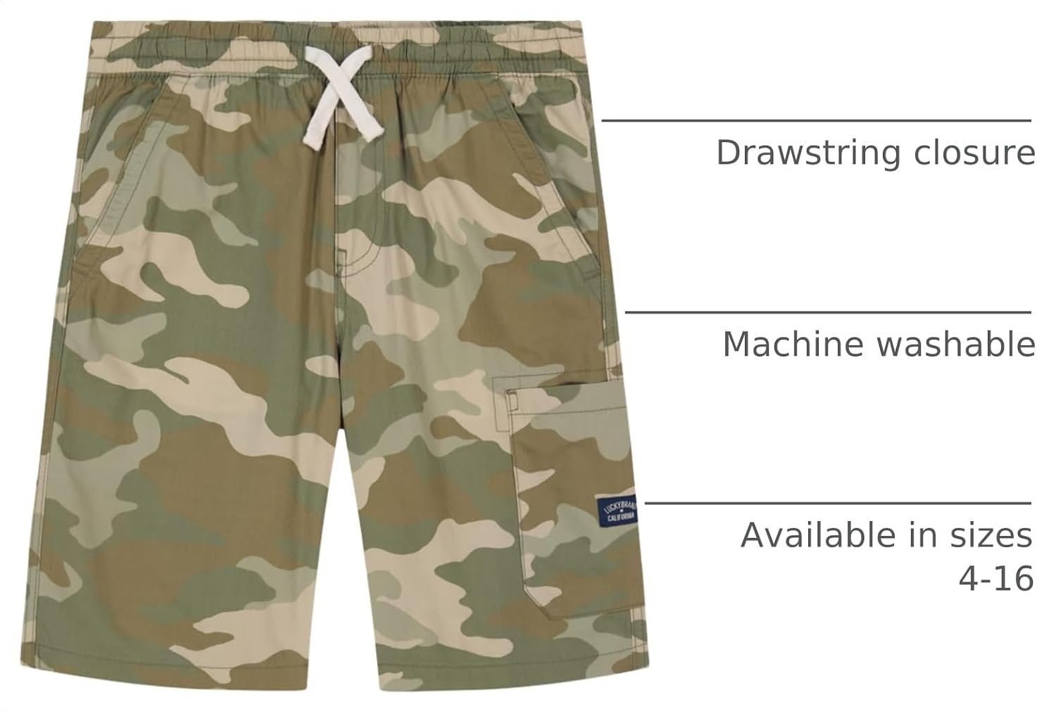 image:imageLucky Brand Boys Pullon Cargo Shorts Drawstring ClosureTea Camo