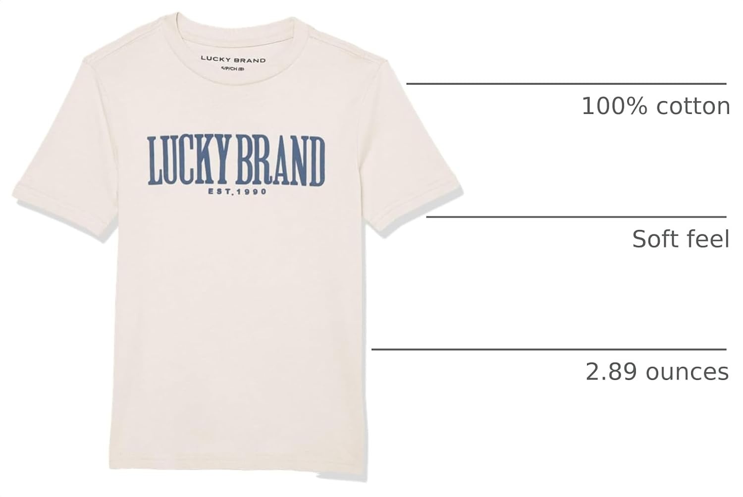 image:imageLucky Brand Boys Short Sleeve Graphic Crew Neck TShirt Soft Comfortable Relaxed FitCloud Dancer Puff