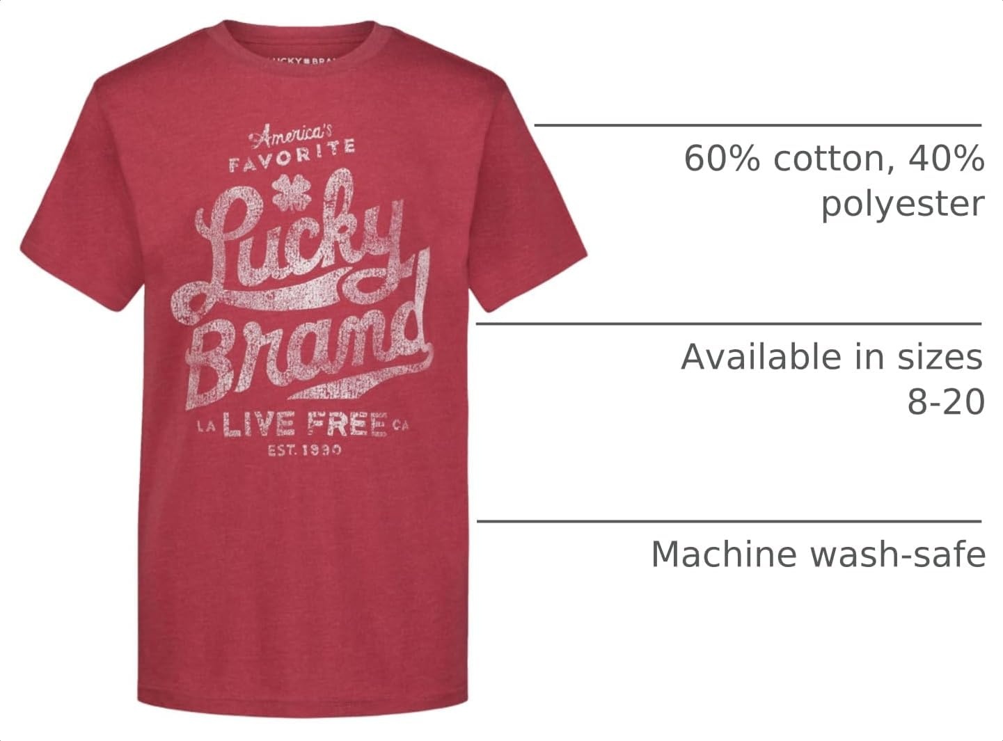 image:imageLucky Brand Boys Short Sleeve Graphic Crew Neck TShirt Soft Comfortable Relaxed FitFavorite Punch Heather
