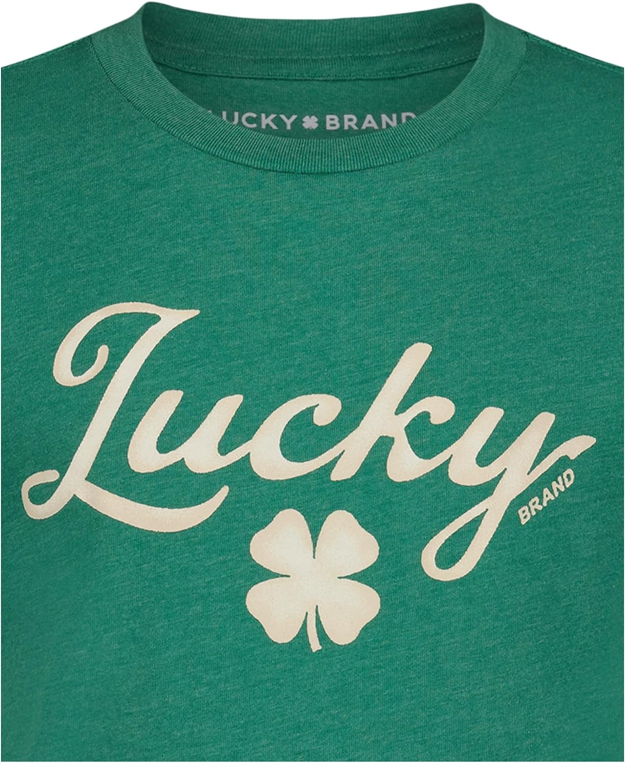 image:imageLucky Brand Boys Short Sleeve Graphic Crew Neck TShirt Soft Comfortable Relaxed FitFour Leaf Bottle Green