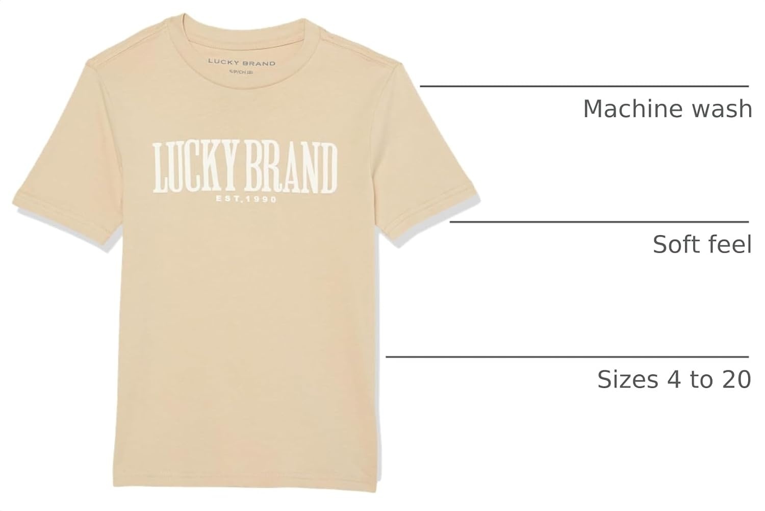 image:imageLucky Brand Boys Short Sleeve Graphic Crew Neck TShirt Soft Comfortable Relaxed FitIrish Cream Puff