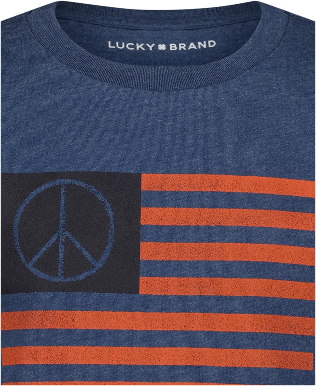 image:imageLucky Brand Boys Short Sleeve Graphic Crew Neck TShirt Soft Comfortable Relaxed FitPeace Flag Dark Denim