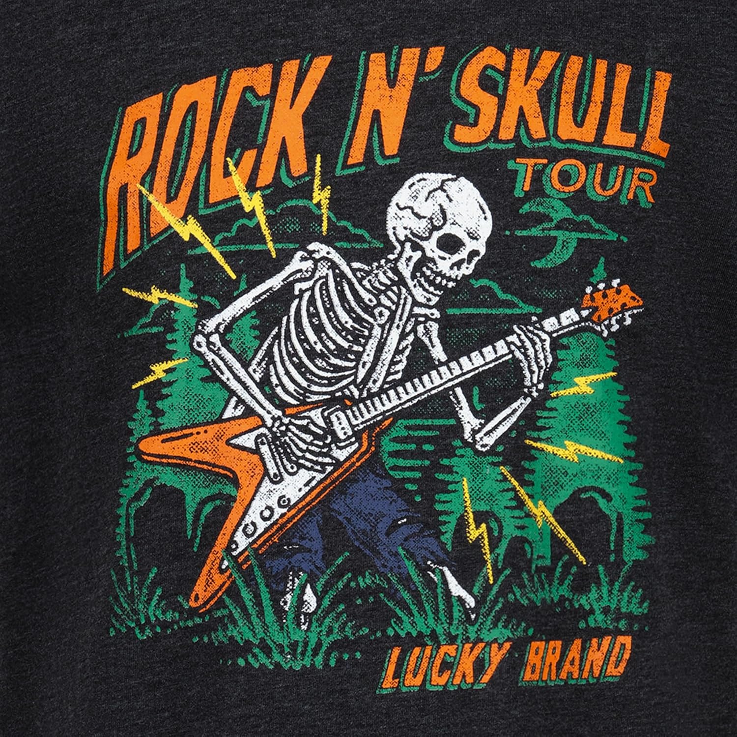 image:imageLucky Brand Boys Short Sleeve Graphic Crew Neck TShirt Soft Comfortable Relaxed FitRock N Skull Black Heather