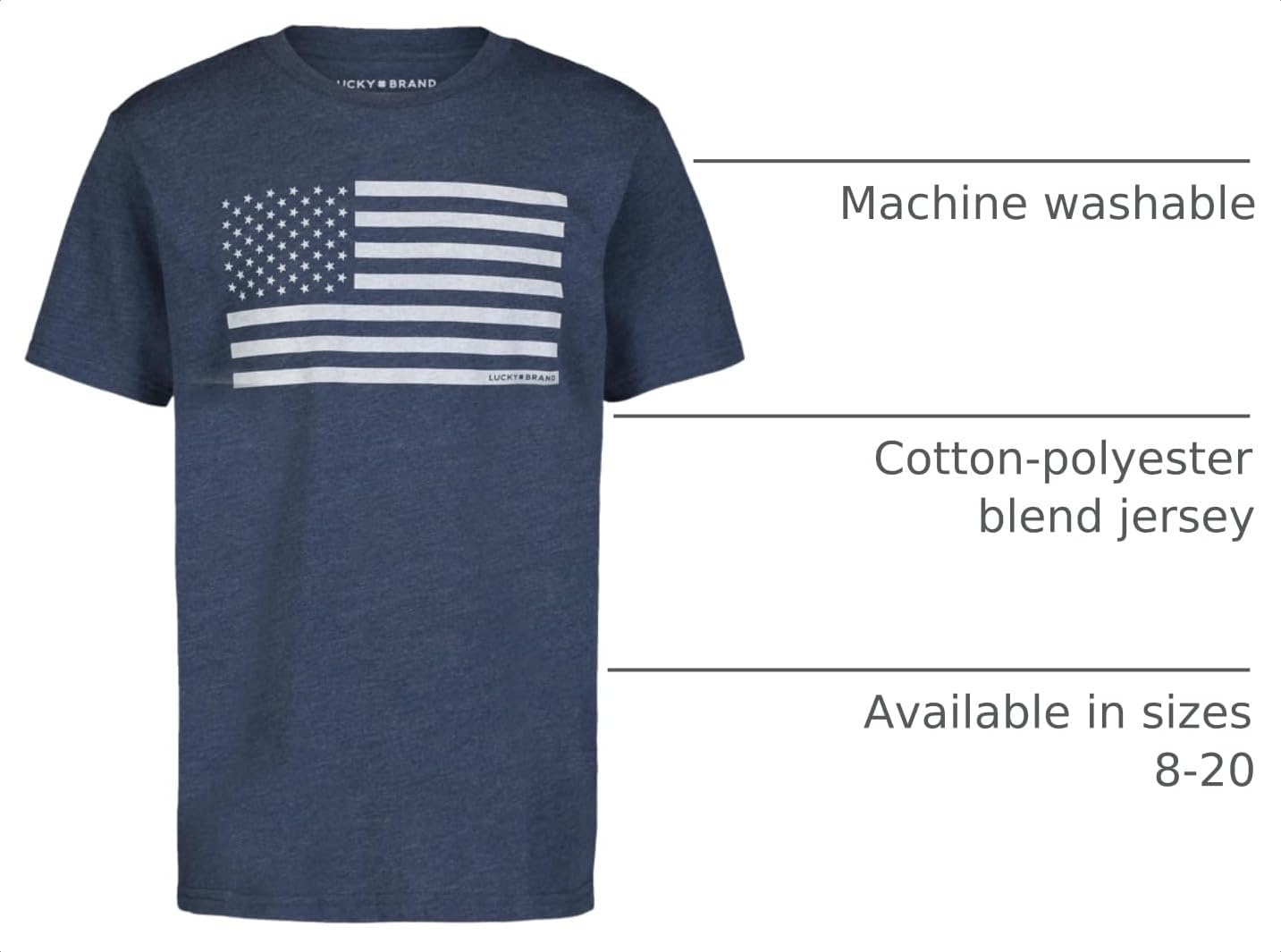 image:imageLucky Brand Boys Short Sleeve Graphic Crew Neck TShirt Soft Comfortable Relaxed FitUs Flag Dark Denim Heather