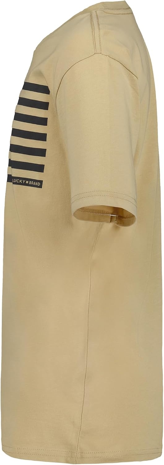 image:imageLucky Brand Boys Short Sleeve Graphic Crew Neck TShirt Soft Comfortable Relaxed FitUs Flag Pale Khaki