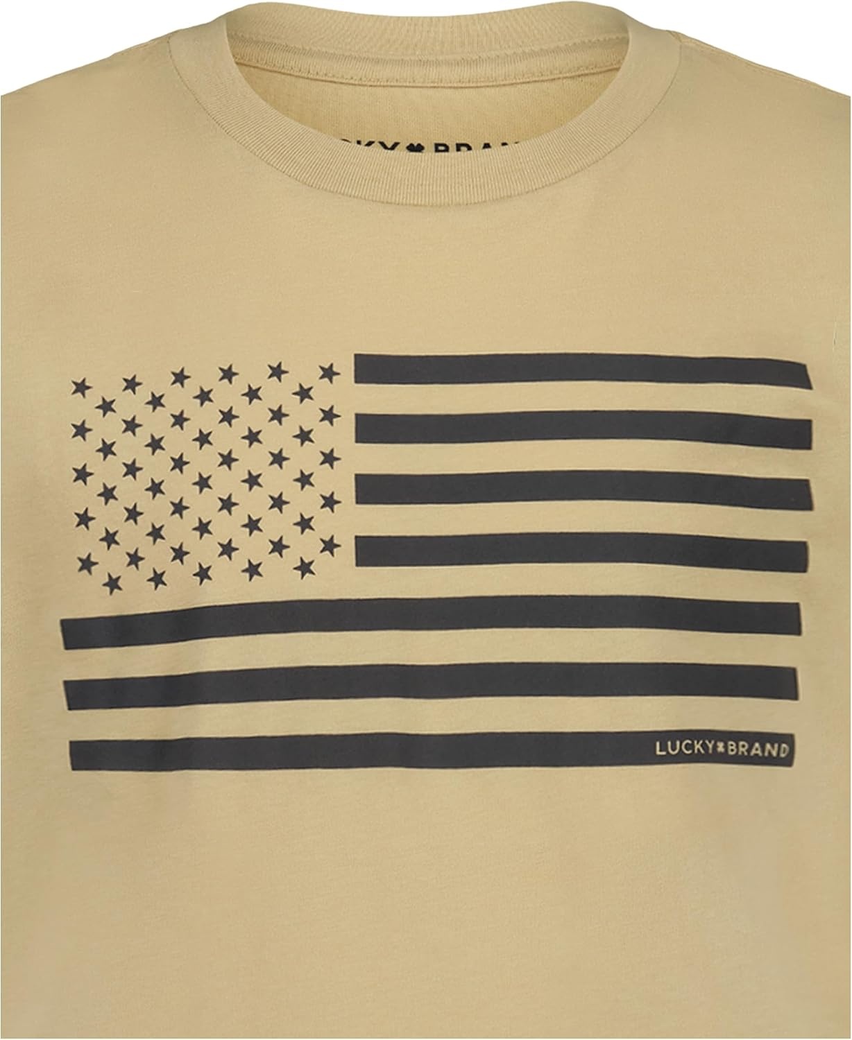 image:imageLucky Brand Boys Short Sleeve Graphic Crew Neck TShirt Soft Comfortable Relaxed FitUs Flag Pale Khaki