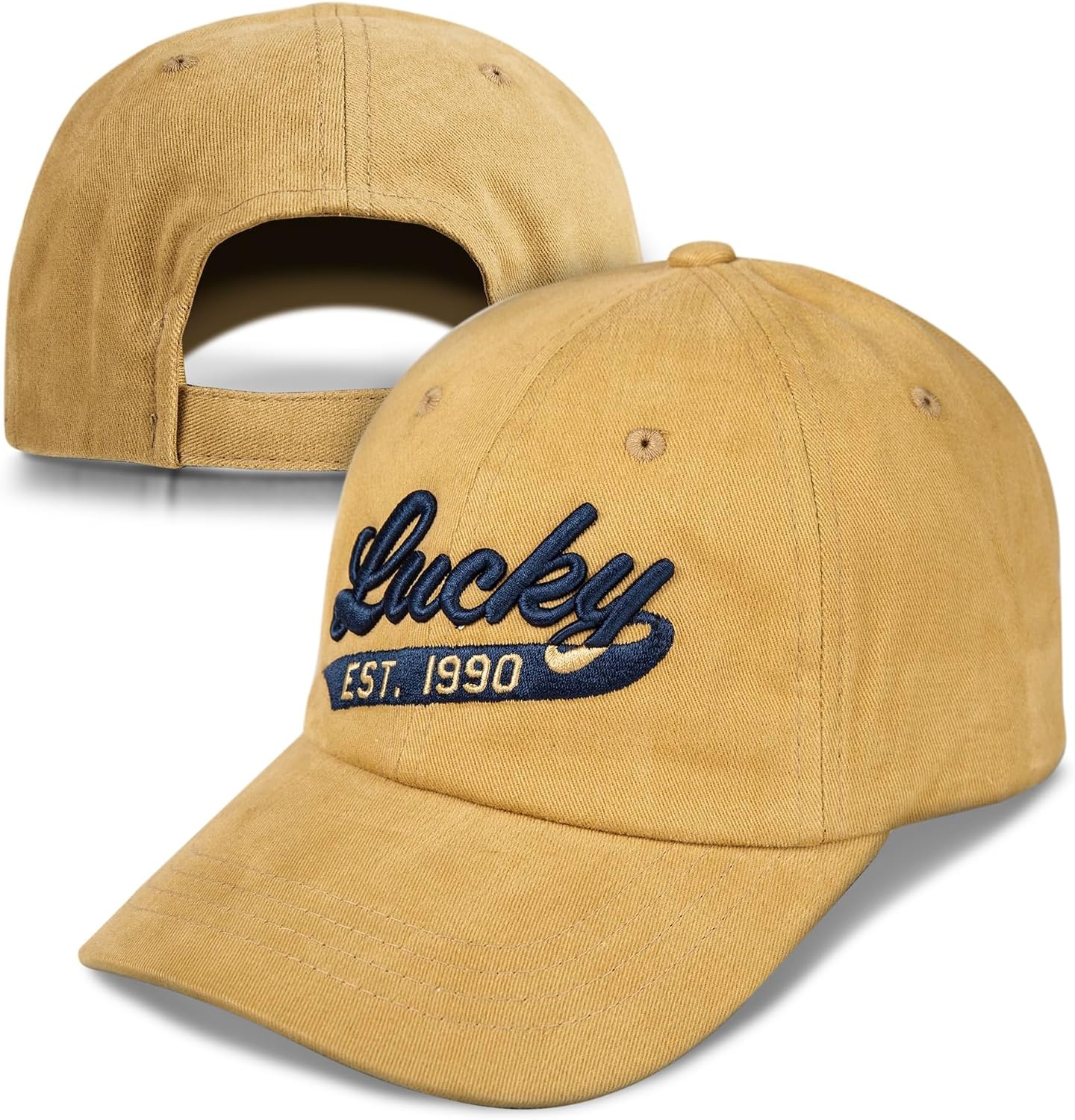 image:imageLucky Brand Classic Cotton Adjustable Dad Hat Baseball Cap Golf Fishing Low Profile 5 Panel Design1990 Embroidered Gold