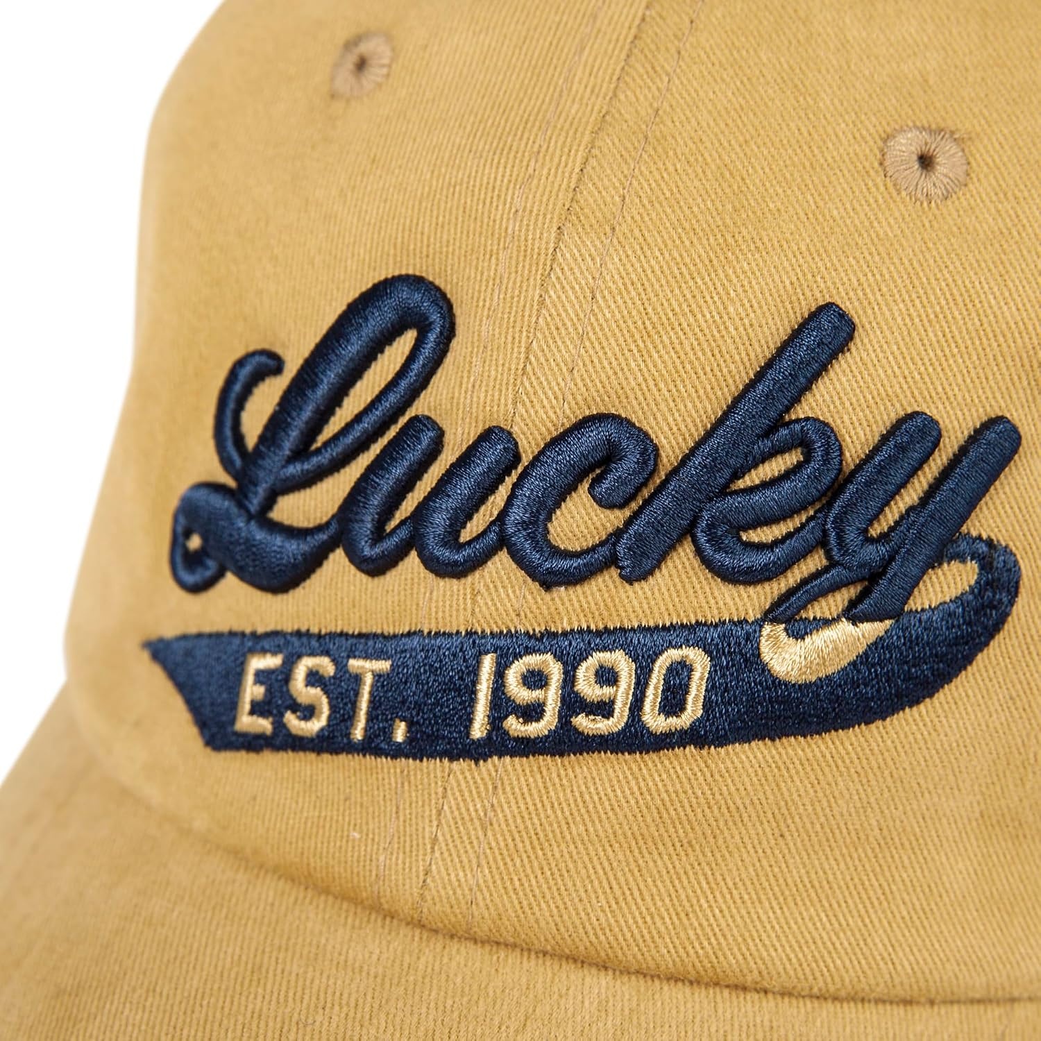 image:imageLucky Brand Classic Cotton Adjustable Dad Hat Baseball Cap Golf Fishing Low Profile 5 Panel Design1990 Embroidered Gold