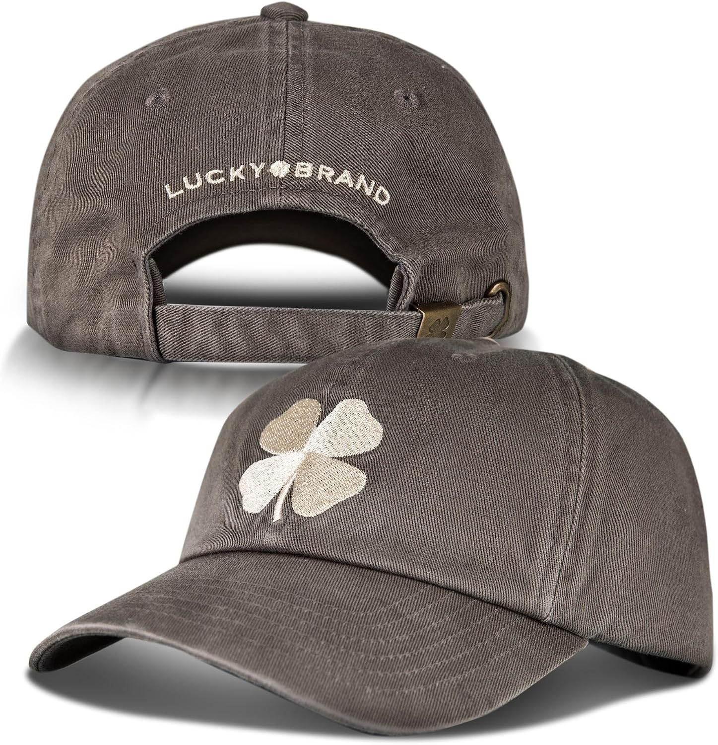 image:imageLucky Brand Classic Cotton Adjustable Dad Hat Baseball Cap Golf Fishing Low Profile 5 Panel DesignClover Charcoal Grey New