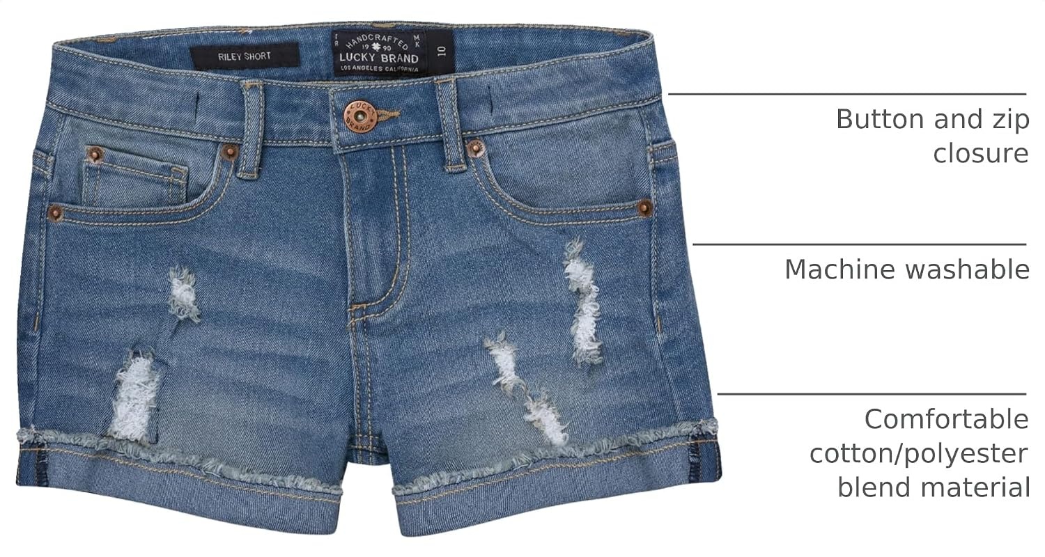 image:imageLucky Brand Girls Cuffed Jean Shorts Stretch Denim with 5 Pockets Mid to High Rise WaistAda