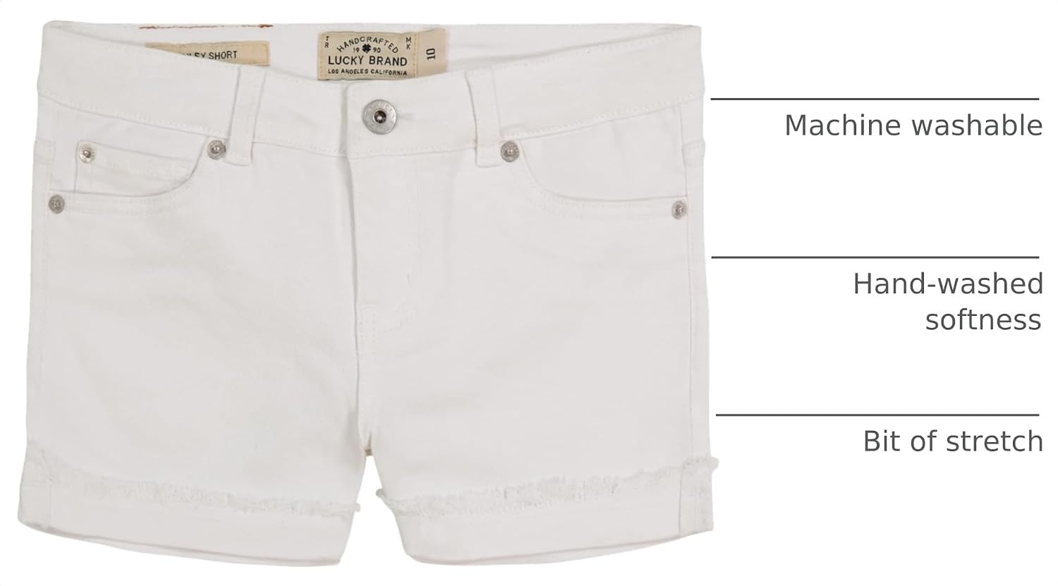 image:imageLucky Brand Girls Cuffed Jean Shorts Stretch Denim with 5 Pockets Mid to High Rise WaistJenna Bright White