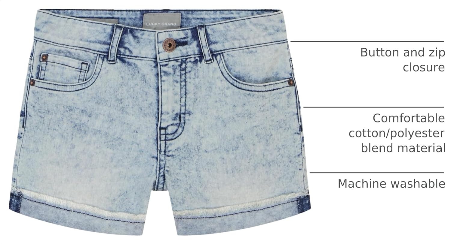 image:imageLucky Brand Girls Cuffed Jean Shorts Stretch Denim with 5 Pockets Mid to High Rise WaistRiley Indigo Marble
