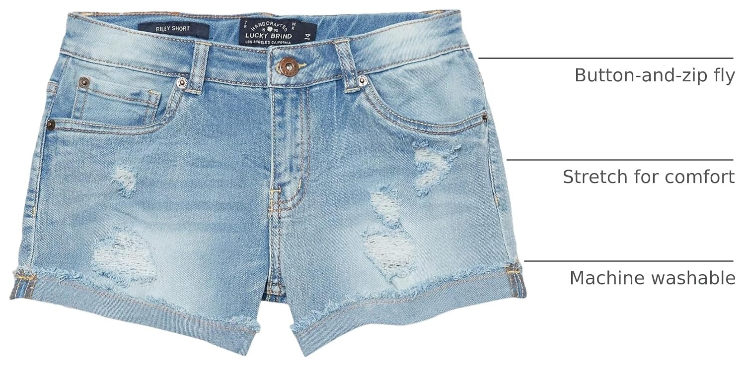 image:imageLucky Brand Girls Cuffed Jean Shorts Stretch Denim with 5 Pockets Mid to High Rise WaistRonnie Tori