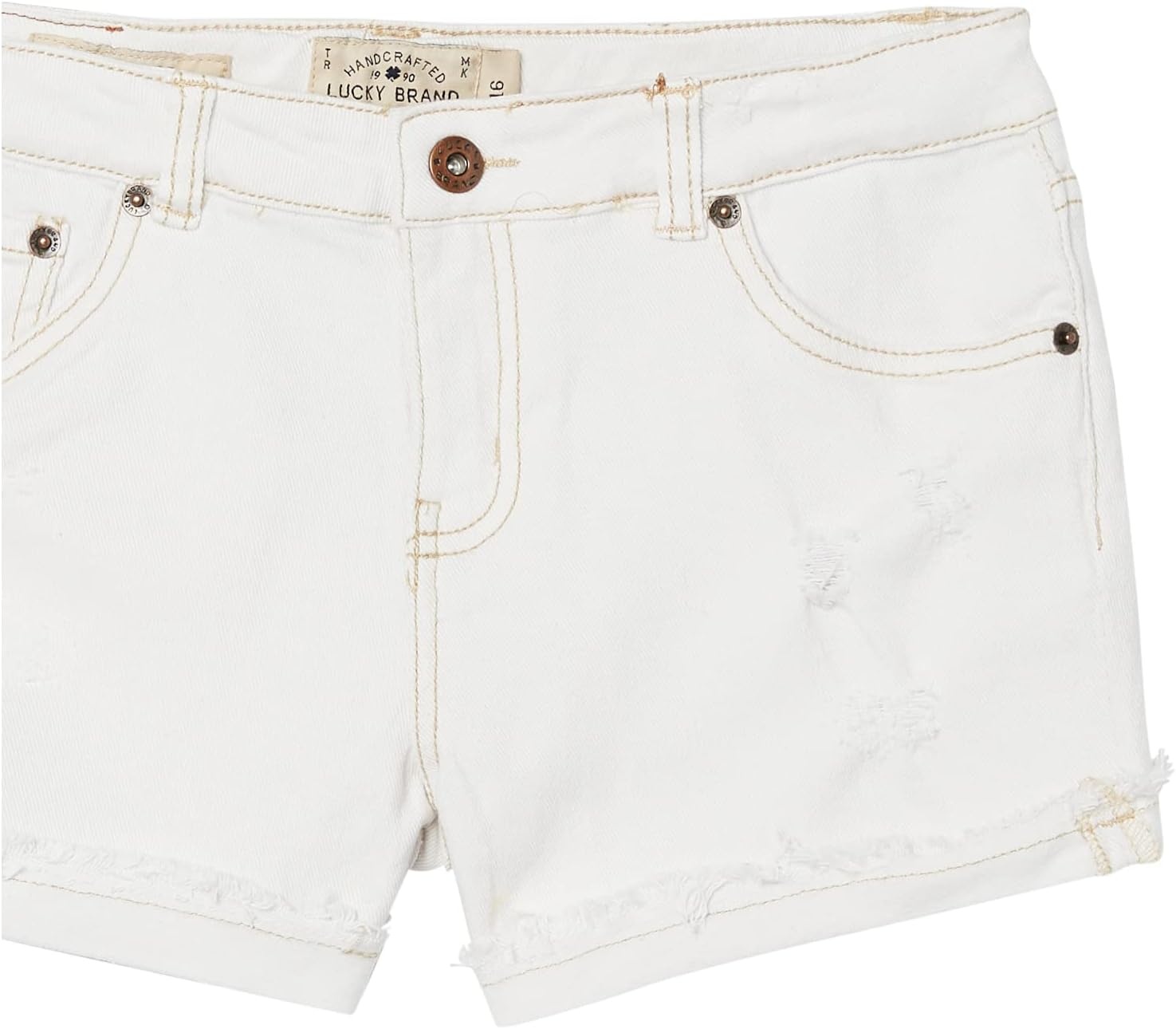 image:imageLucky Brand Girls Cuffed Jean Shorts Stretch Denim with 5 Pockets Mid to High Rise WaistRonnie White