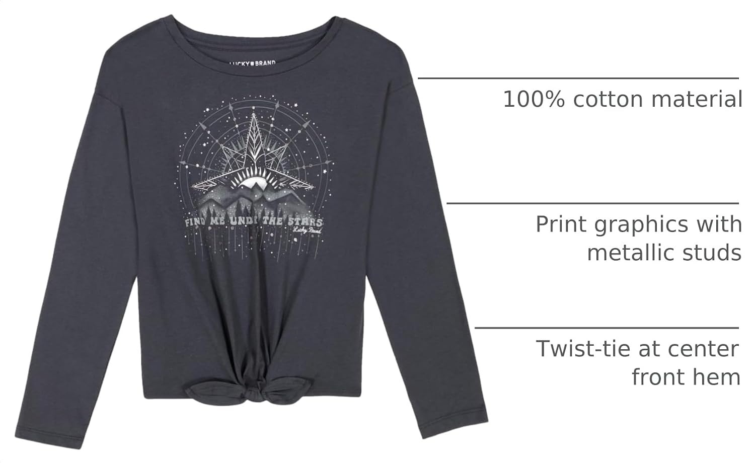 image:imageLucky Brand Girls Long Sleeve Graphic TShirt Tagless Cotton Tee with Fun DesignsParsian Night