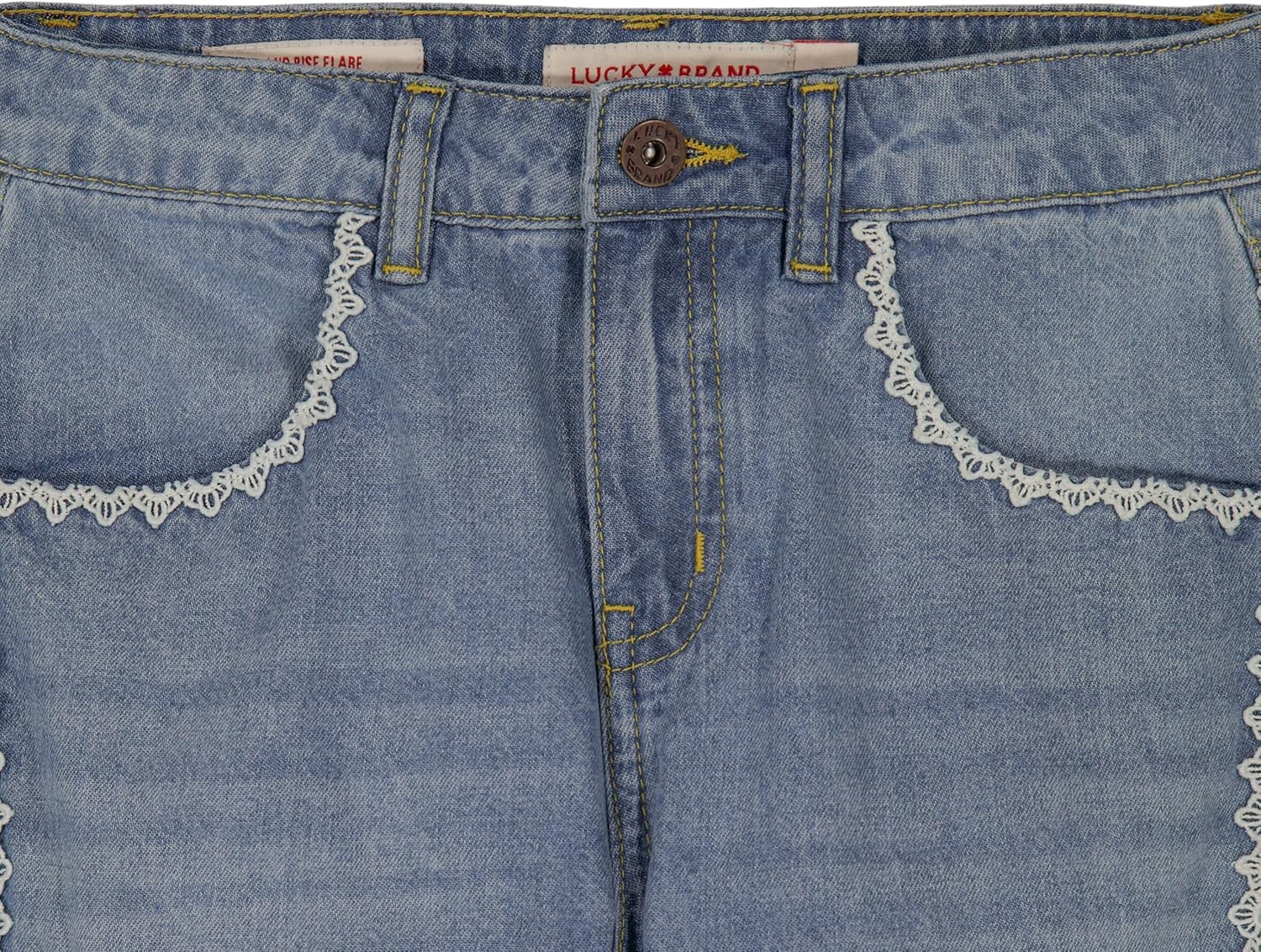 image:imageLucky Brand Girls Mid Rise Flare Stretch Denim Jean Zipper Fly amp Button ClosureEyelet Christi Wash