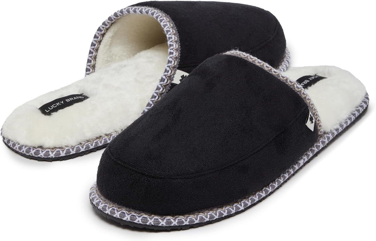 image:imageLucky Brand Memory Foam Rubber Sole Scuff Bedroom Slipper Soft Comfy Mens Slippers IndoorOutdoor Mens House SlippersBlack