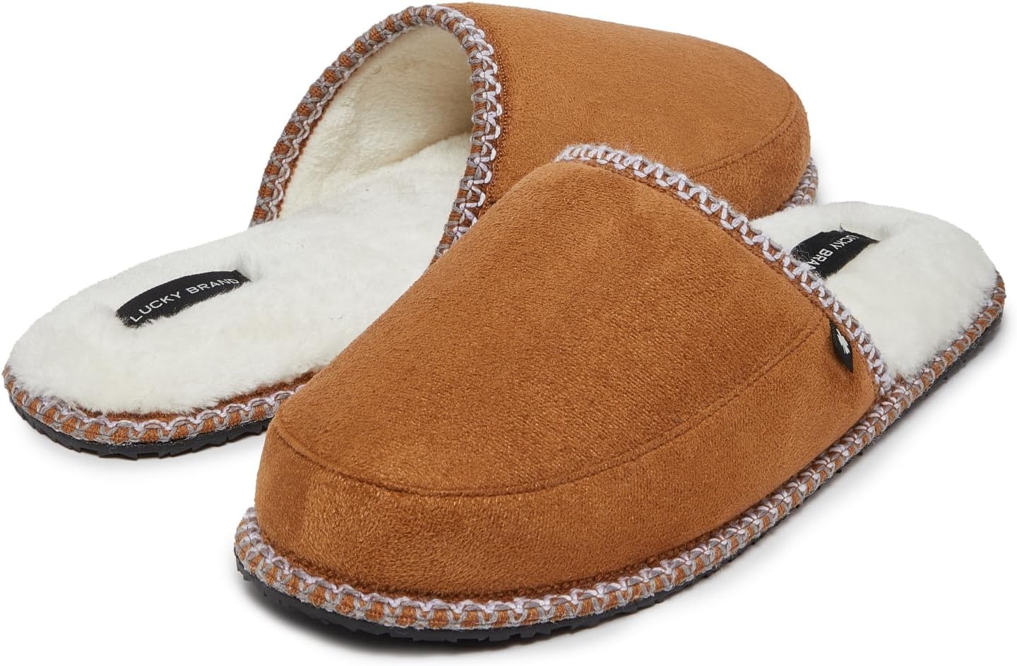image:imageLucky Brand Memory Foam Rubber Sole Scuff Bedroom Slipper Soft Comfy Mens Slippers IndoorOutdoor Mens House SlippersTan