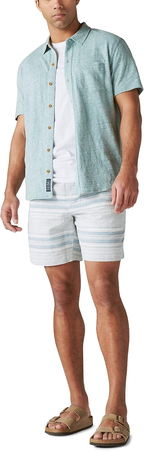image:imageLucky Brand Mens 7 Pull Up Linen ShortBlue Stripe