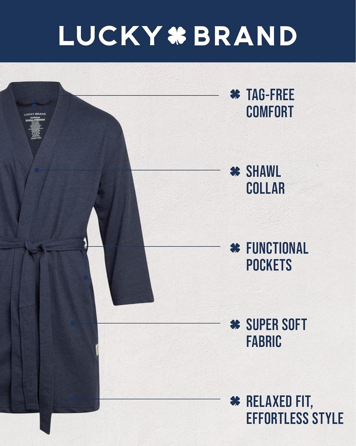 image:imageLucky Brand Mens Bathrobe Cotton Blend Knit Shawl Collar Long House Robe Relaxed Confidence for Downtime Clean Wrap Neckline Design Warm Breathable Coverage from Morning to NightCharcoal Heather