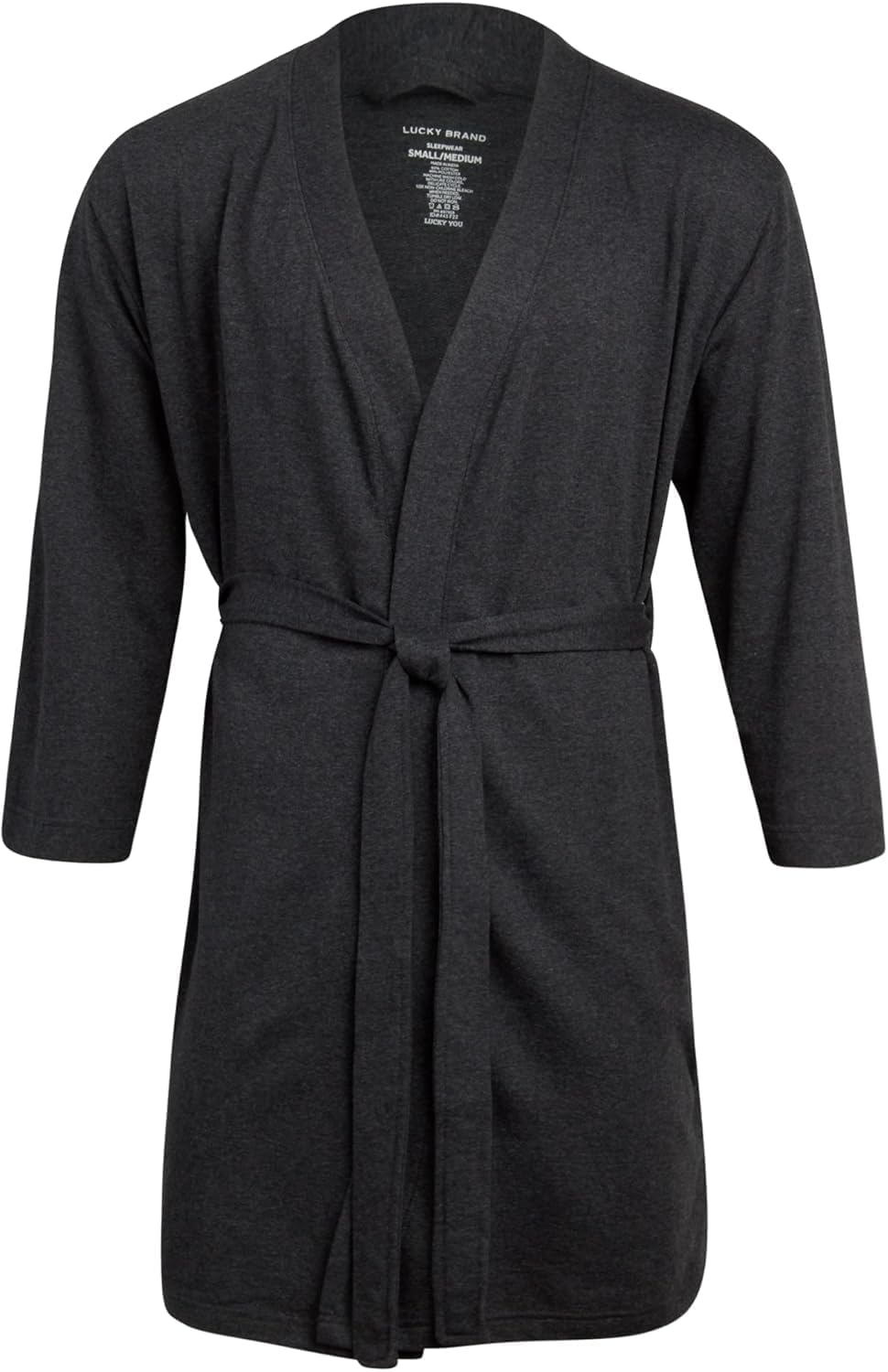 image:imageLucky Brand Mens Bathrobe Cotton Blend Knit Shawl Collar Long House Robe Relaxed Confidence for Downtime Clean Wrap Neckline Design Warm Breathable Coverage from Morning to NightCharcoal Heather