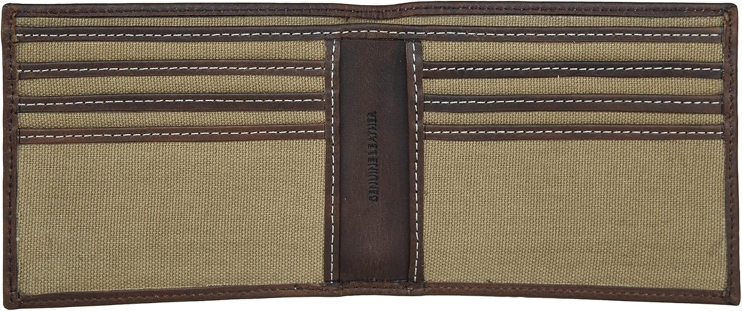 image:imageLucky Brand Mens Bifold and LFold Wallet ID Window Card Slots Genuine Leather Organization StylishCanvasLeather Khaki