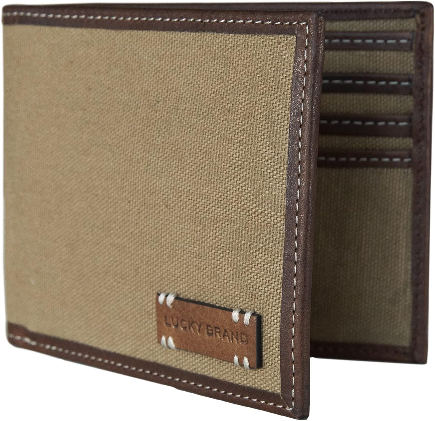 image:imageLucky Brand Mens Bifold and LFold Wallet ID Window Card Slots Genuine Leather Organization StylishCanvasLeather Khaki