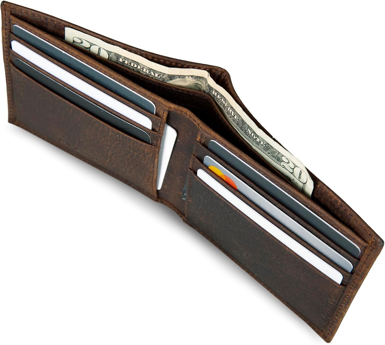 image:imageLucky Brand Mens Bifold and LFold Wallet ID Window Card Slots Genuine Leather Organization StylishDBL Stitched Leather Brown