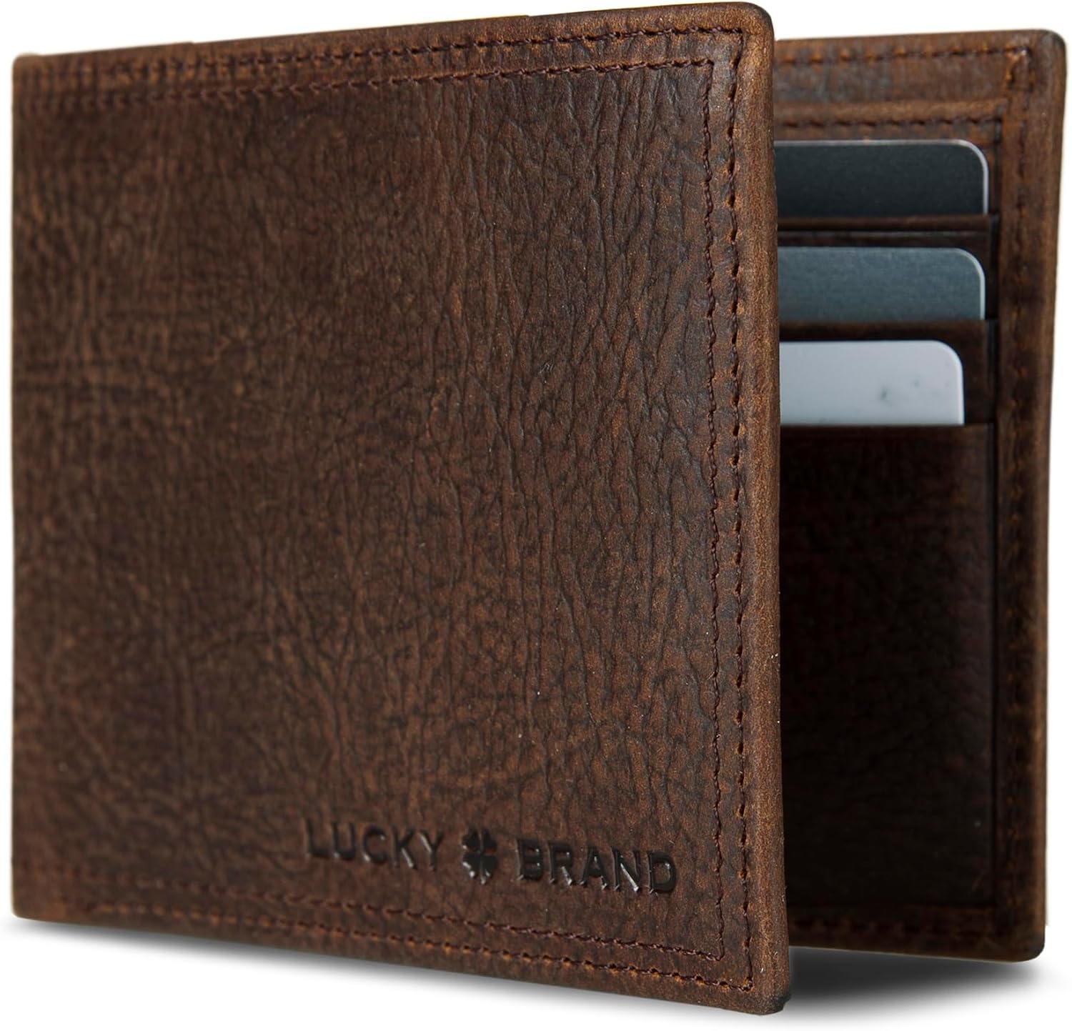 image:imageLucky Brand Mens Bifold and LFold Wallet ID Window Card Slots Genuine Leather Organization StylishDBL Stitched Leather Brown