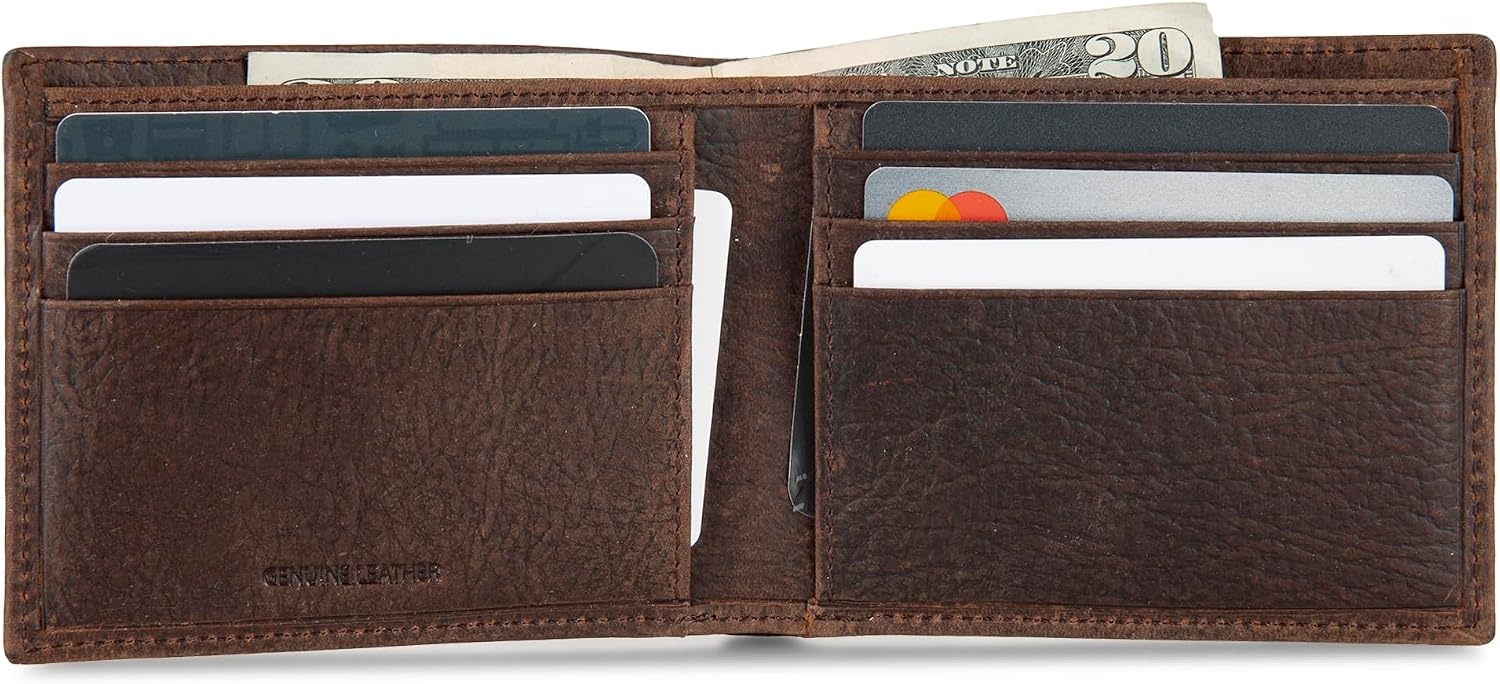 image:imageLucky Brand Mens Bifold and LFold Wallet ID Window Card Slots Genuine Leather Organization StylishDBL Stitched Leather Brown