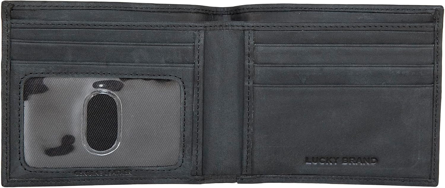 image:imageLucky Brand Mens Bifold and LFold Wallet ID Window Card Slots Genuine Leather Organization StylishFlag Embossed Leather Black