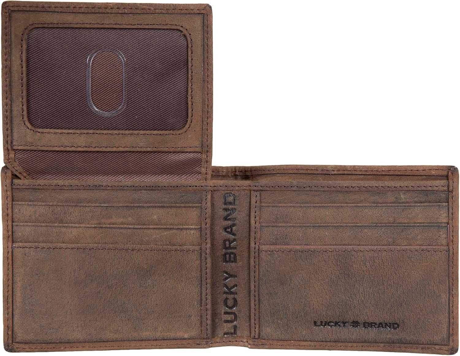 image:imageLucky Brand Mens Bifold and LFold Wallet ID Window Card Slots Genuine Leather Organization StylishGrooved Leather Brown