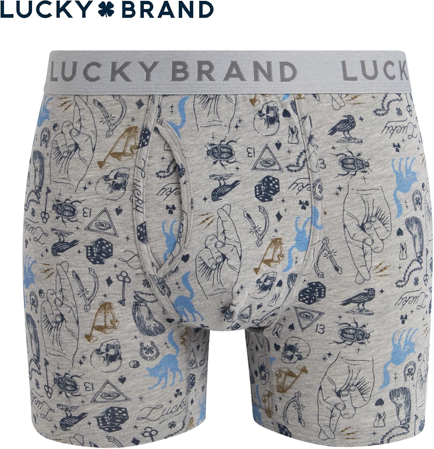 image:imageLucky Brand Mens Boxer Briefs 3 Pack Soft Stretch Casual Mens Underwear with Functional Fly Pouch Boxers S2XL Breathable Fabric Blend Promotes Airflow and Lasting Shape Flexible Fit Adapts to Your Everyday MovementsIndigoGrey Heather PrintCoronet Blue