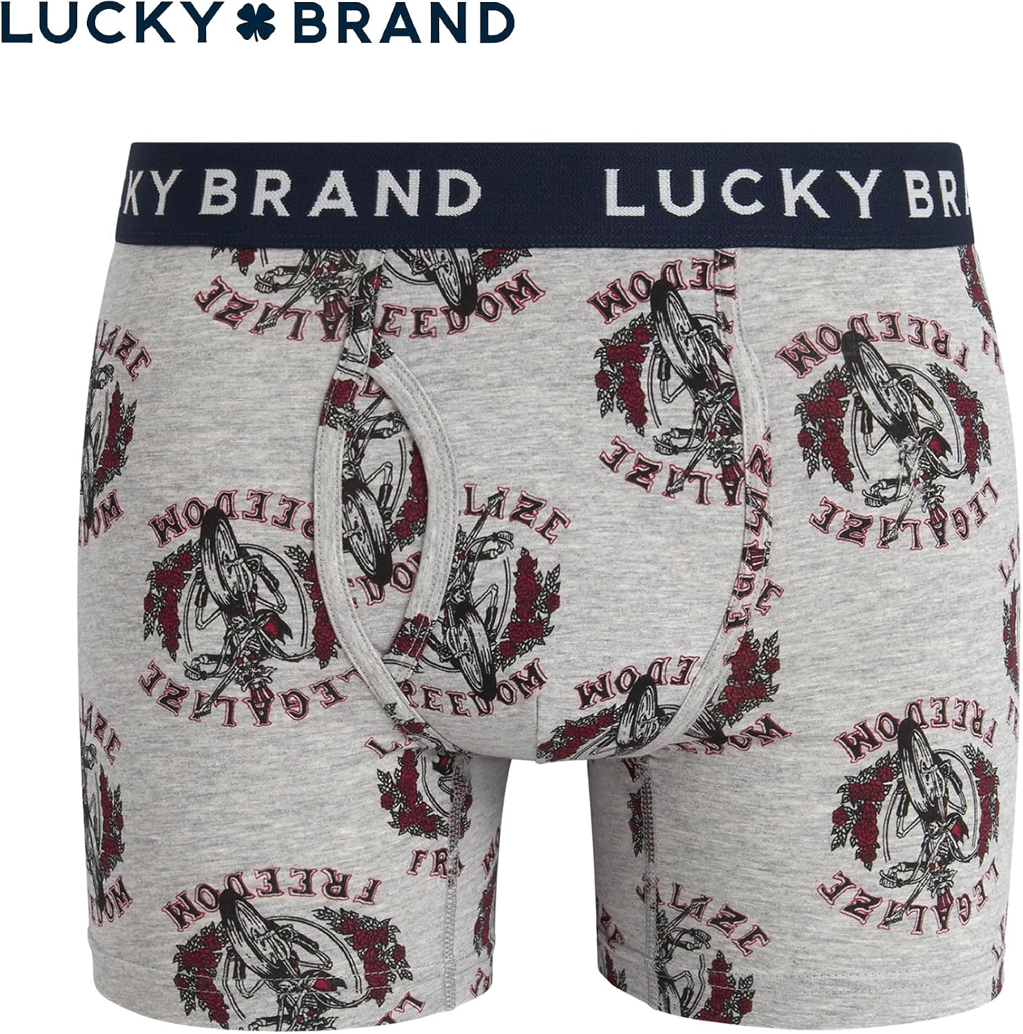 image:imageLucky Brand Mens Boxer Briefs 3 Pack Soft Stretch Casual Mens Underwear with Functional Fly Pouch Boxers S2XL Breathable Fabric Blend Promotes Airflow and Lasting Shape Flexible Fit Adapts to Your Everyday MovementsMood IndigoGrey Heather PrintTibetan Red