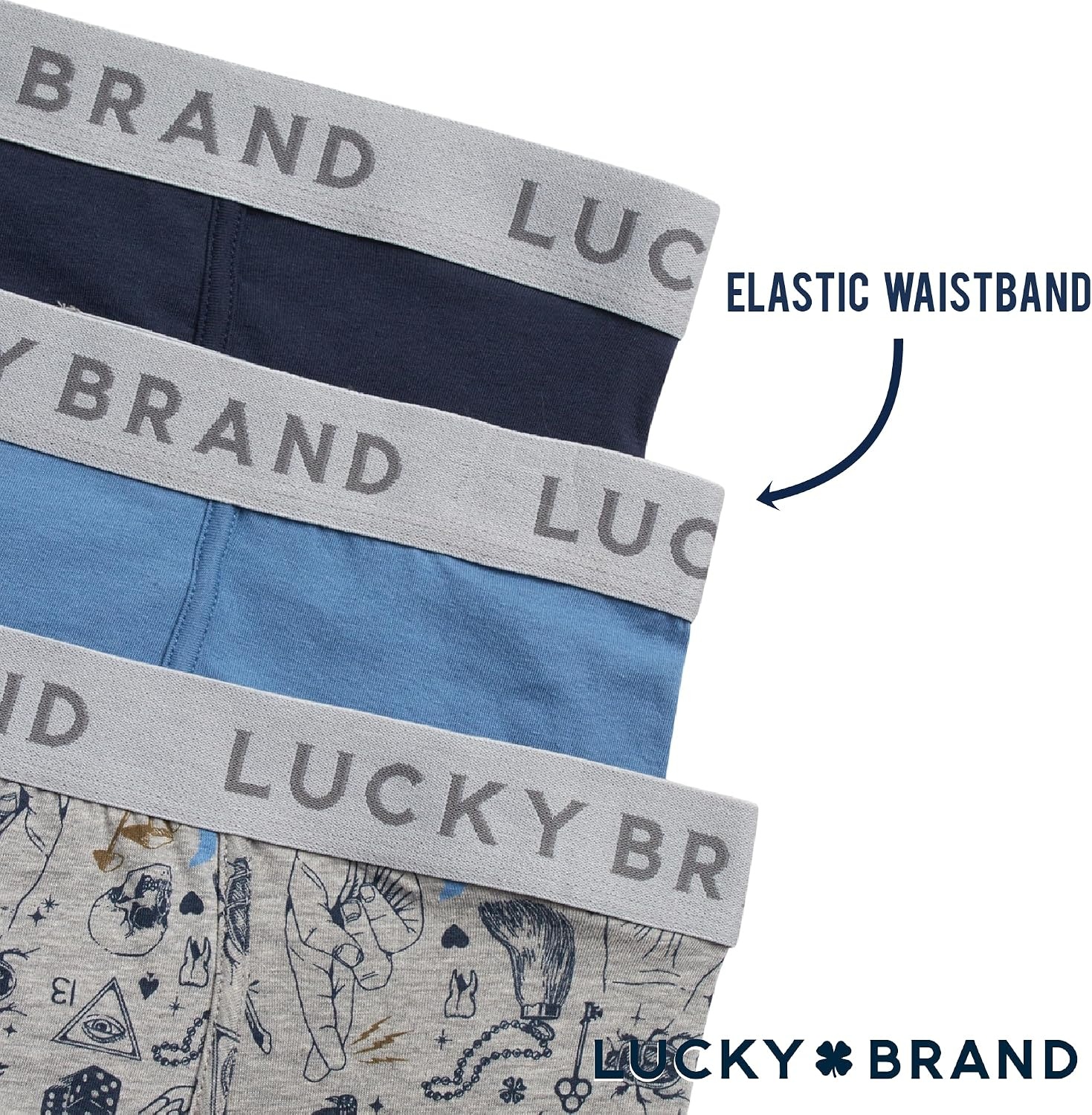 image:imageLucky Brand Mens Boxer Briefs 3 Pack Soft Stretch Casual Mens Underwear with Functional Fly Pouch Boxers S2XL Breathable Fabric Blend Promotes Airflow and Lasting Shape Flexible Fit Adapts to Your Everyday MovementsIndigoGrey Heather PrintCoronet Blue