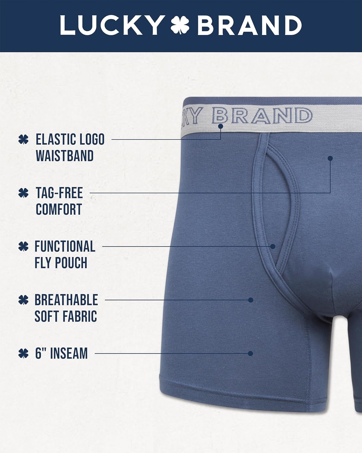 image:imageLucky Brand Mens Boxer Briefs 3 Pack Soft Stretch Casual Mens Underwear with Functional Fly Pouch Boxers S2XL Breathable Fabric Blend Promotes Airflow and Lasting Shape Flexible Fit Adapts to Your Everyday MovementsIndigoGrey Heather PrintCoronet Blue