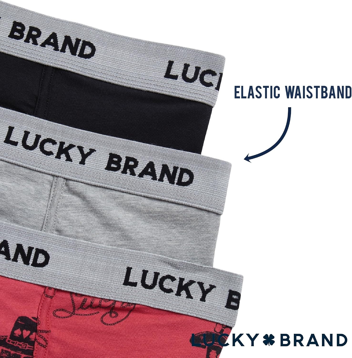 image:imageLucky Brand Mens Boxer Briefs 3 Pack Soft Stretch Casual Mens Underwear with Functional Fly Pouch Boxers S2XL Breathable Fabric Blend Promotes Airflow and Lasting Shape Flexible Fit Adapts to Your Everyday MovementsJet BlackRed PrintGrey Heather