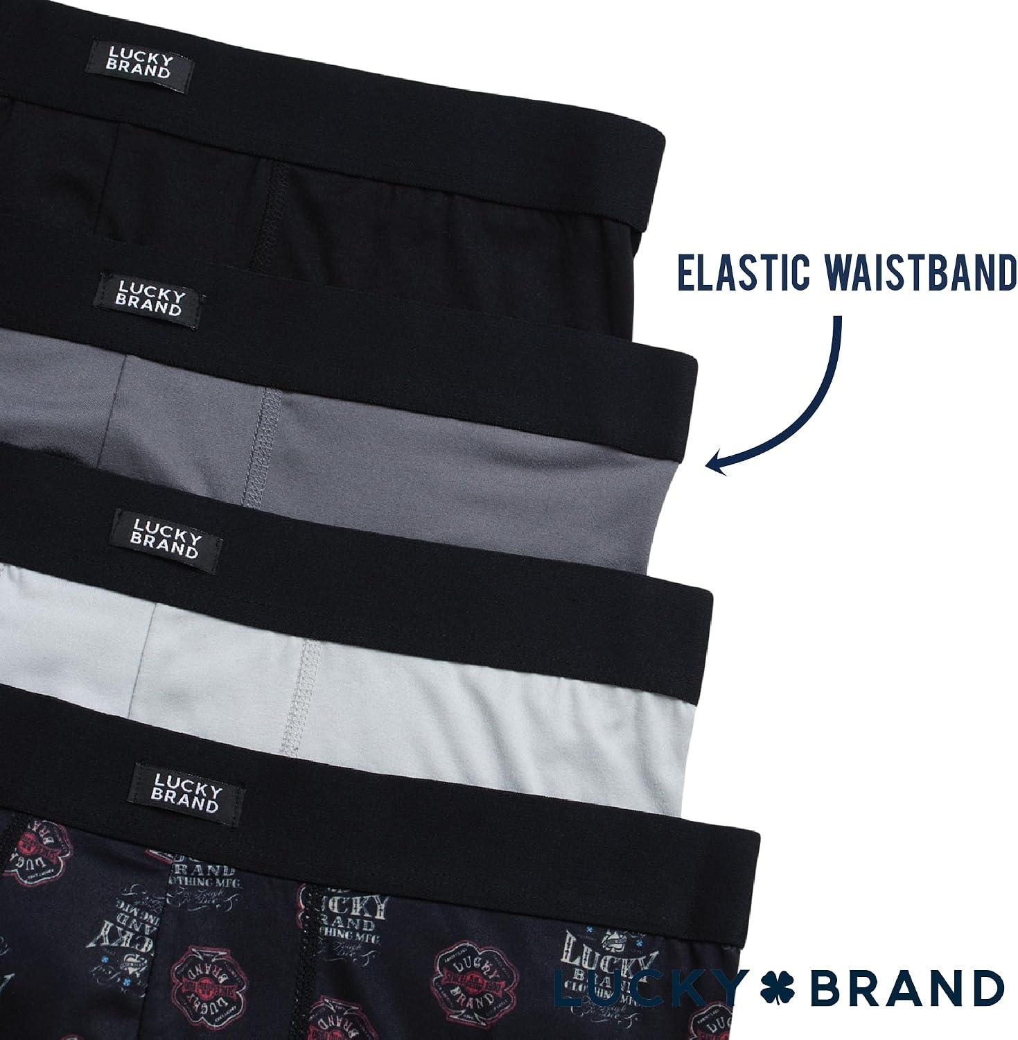 image:imageLucky Brand Mens Boxer Briefs 4 Pack Athletic Boxer Briefs for Men Soft Stretch Mens Underwear with Pouch 6 InseamMedium GreyBlackBlack PrintSoft Grey