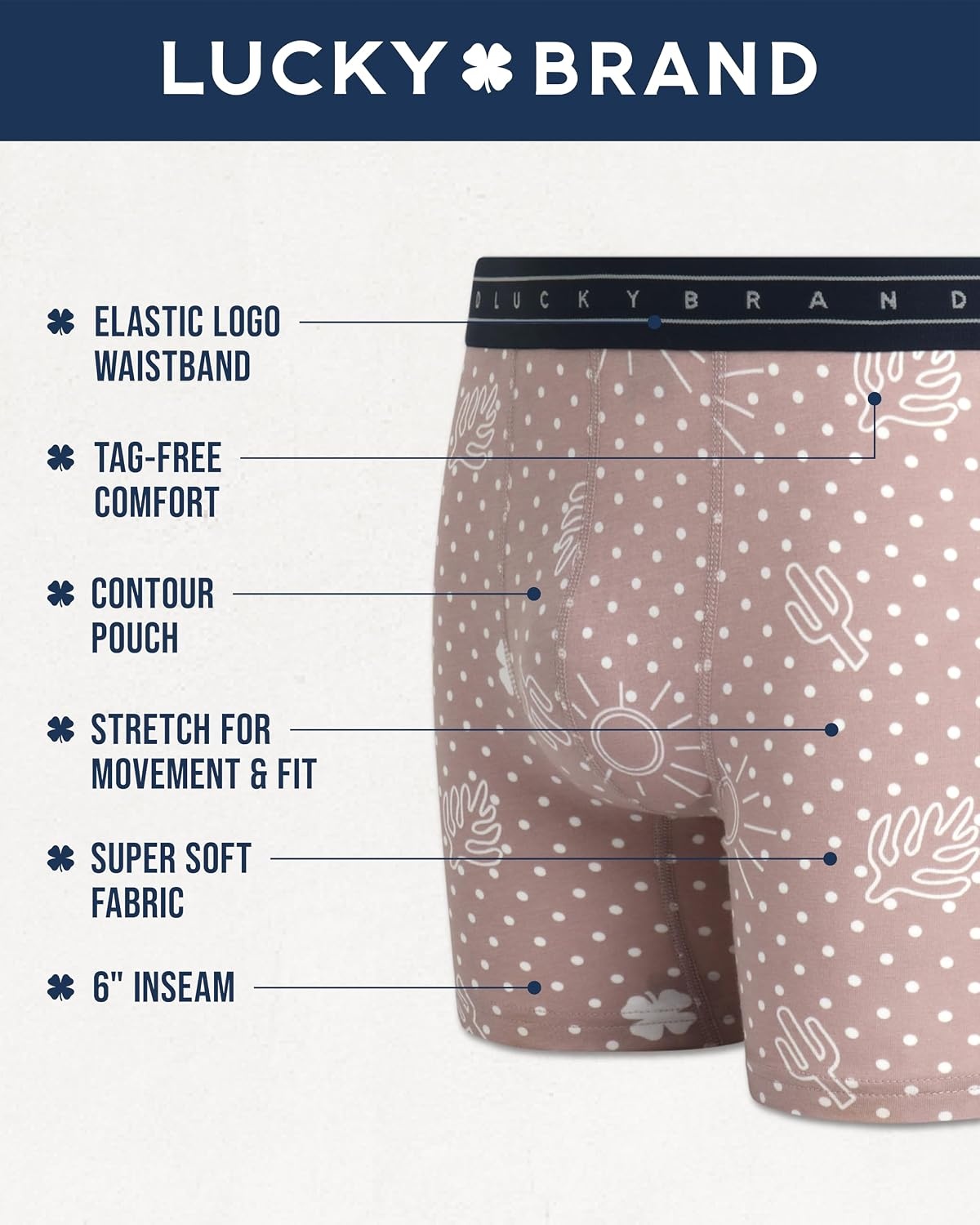 image:imageLucky Brand Mens Boxer Briefs  4 Pack Athletic Boxer Briefs for Men Soft Stretch Mens Underwear with Pouch 6 InseamMoon IndigoGreenVintage Indigo PrintMood Indigo